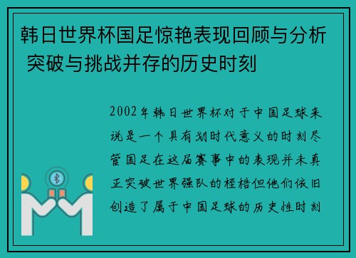 韩日世界杯国足惊艳表现回顾与分析 突破与挑战并存的历史时刻